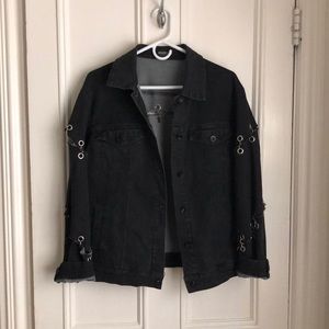 Fashion nova jean jacket with silver hoops